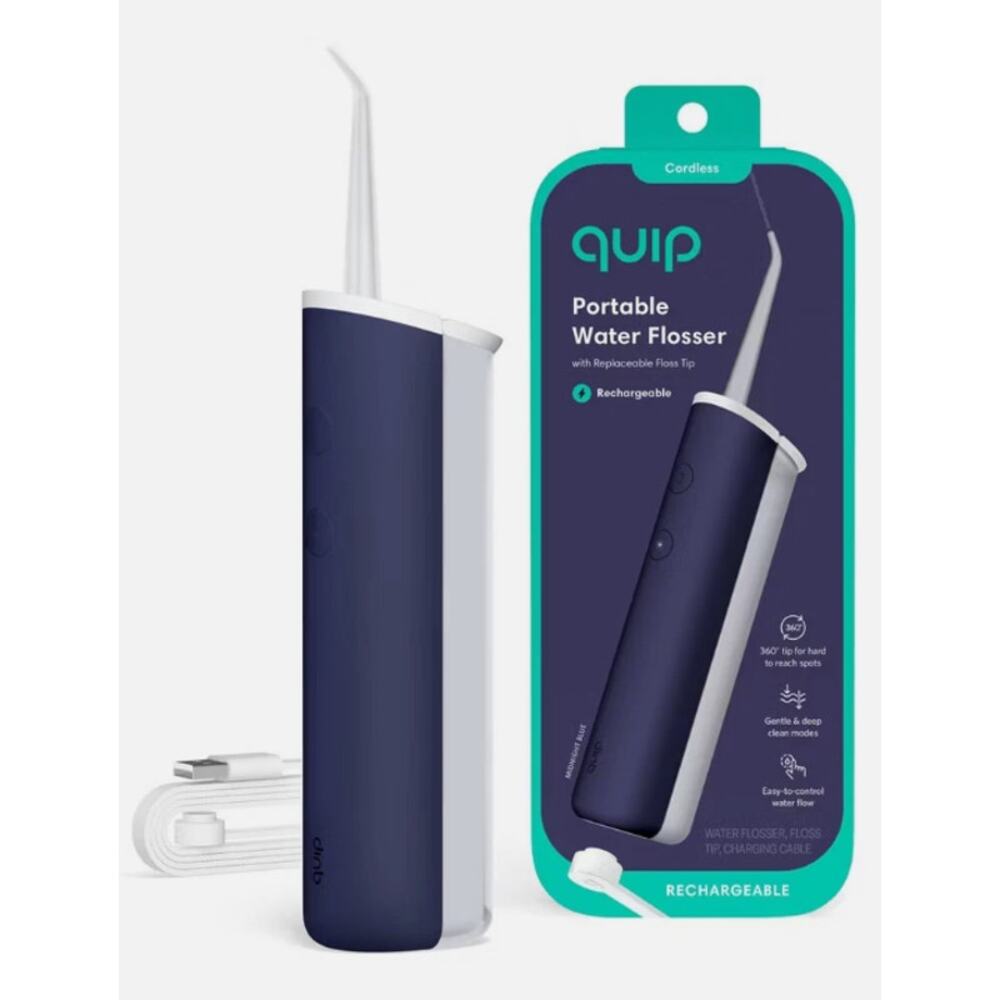 Quip Rechargeable Cordless Plastic Water Flosser 2 Modes + 360º Tip Blue NWT
